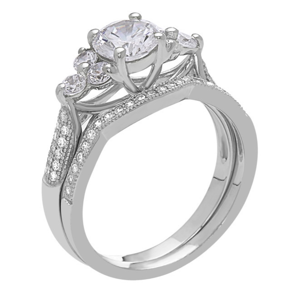 925 Silver Wedding Engagement Ring Piece Set Ring